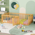Twin Solid Wood Floor Bed Frame with Door & Safety Guardrails R13560
