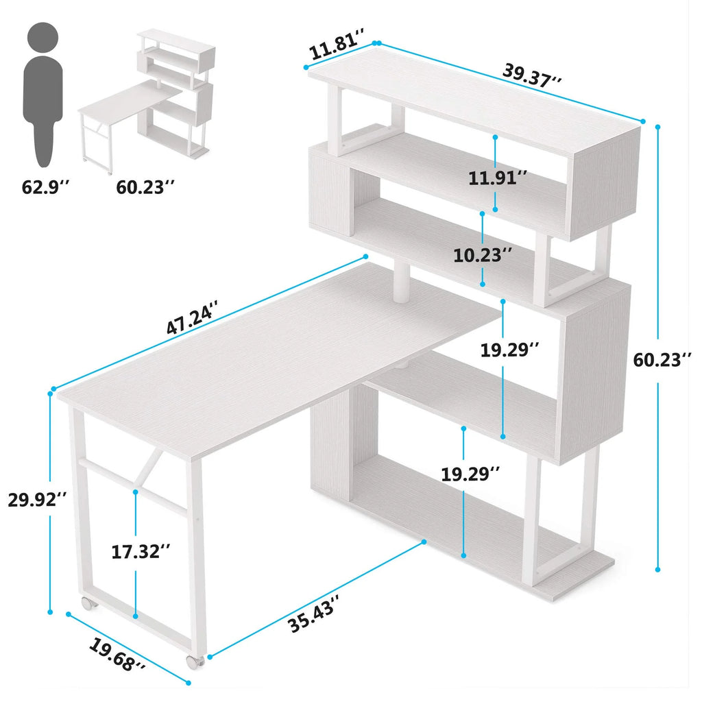L Shaped Desk with Storage Bookshelf T601537