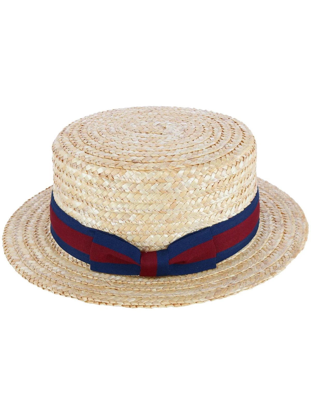 Straw Boater Hat with Navy Band and Elastic Sweatband A8111
