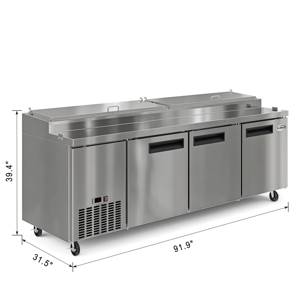 92 In. Three Door Stainless-Steel Pizza Prep Refrigerator S6703