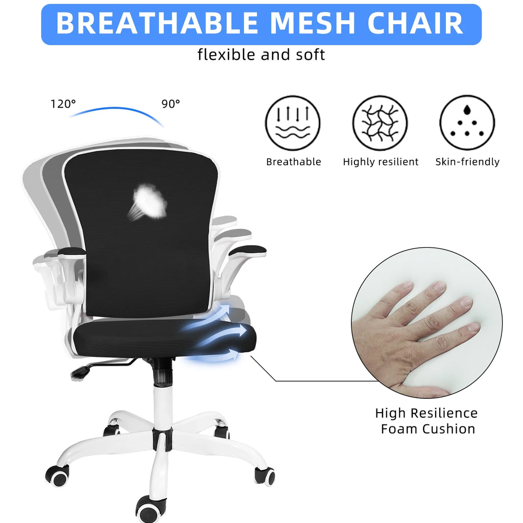 White Mesh Desk Chair with Flip-up Armrests S25442