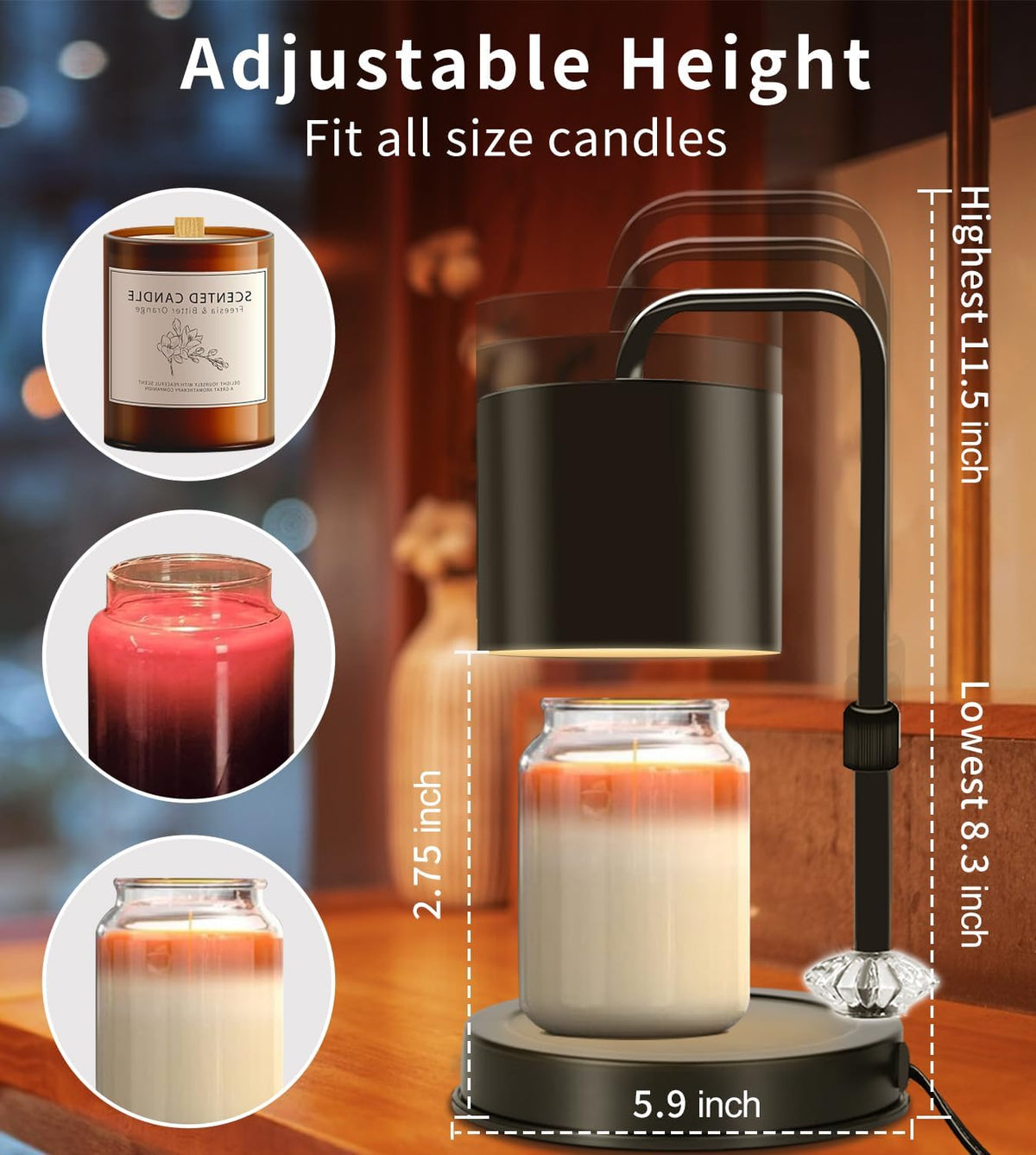 Candle Warmer Lamp with Timer, Adjustable Dimmable, 2 Bulbs T96325