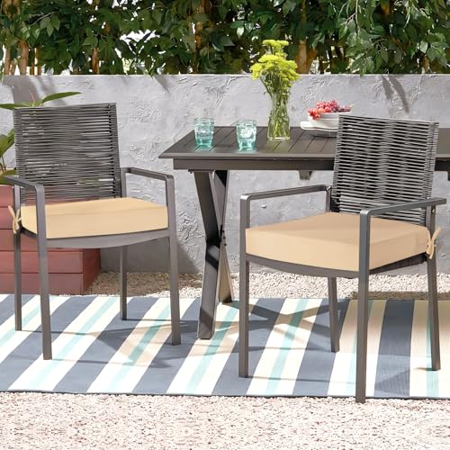 Waterproof Outdoor Chair Cushions Set of 2, Square 19 x 19 with Ties and Removable Covers L45021