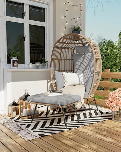 Grey Wicker Egg Chair with Ottoman P775886