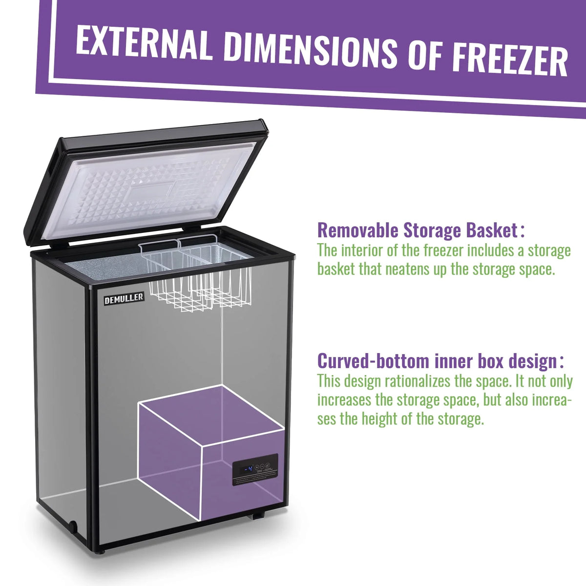 Chest Freezer with Electronic Display Screen 2 Removable Baskets P50005