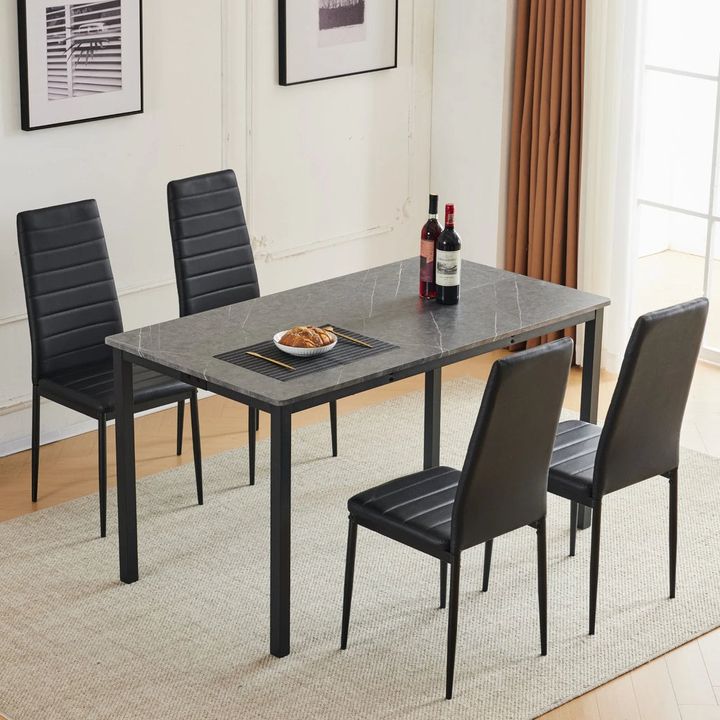 Black Faux Marble Dining Table Set for 6 I2140