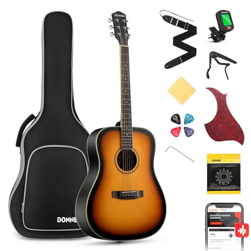 Black Full Size Acoustic Guitar Dreadnought Bundle Set with Gig Bag, Strap, Tuner, Pickguard L7519