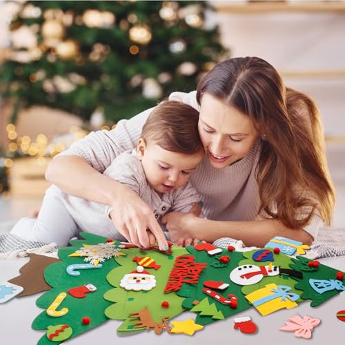 3.3FT Felt Christmas Tree with 32 Ornaments and String Lights X20387