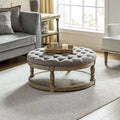 Grey Tufted Round Storage Ottoman S9384