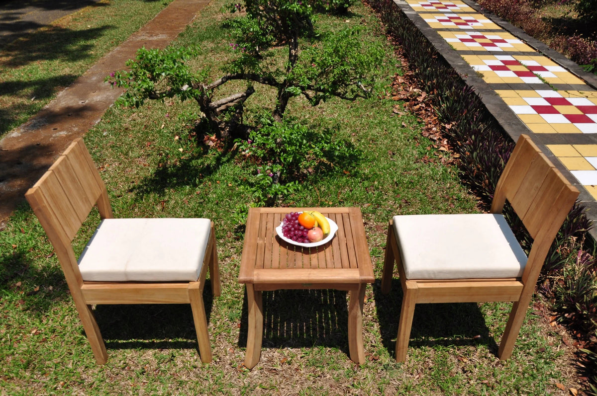 Teak 2 Seater 3 Pc Dining Set with Side Table and 2 Armless Chairs E656378