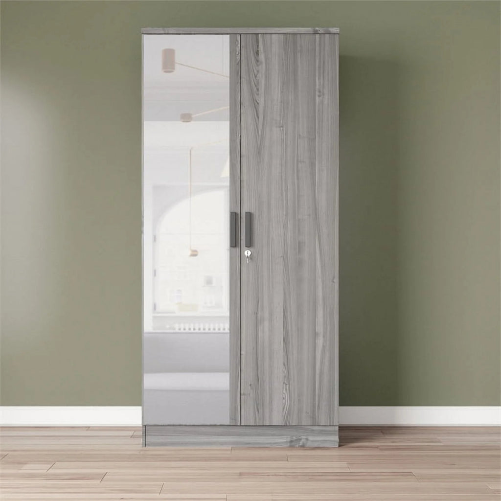Gray Two Door Armoire Wardrobe with Mirror B9863