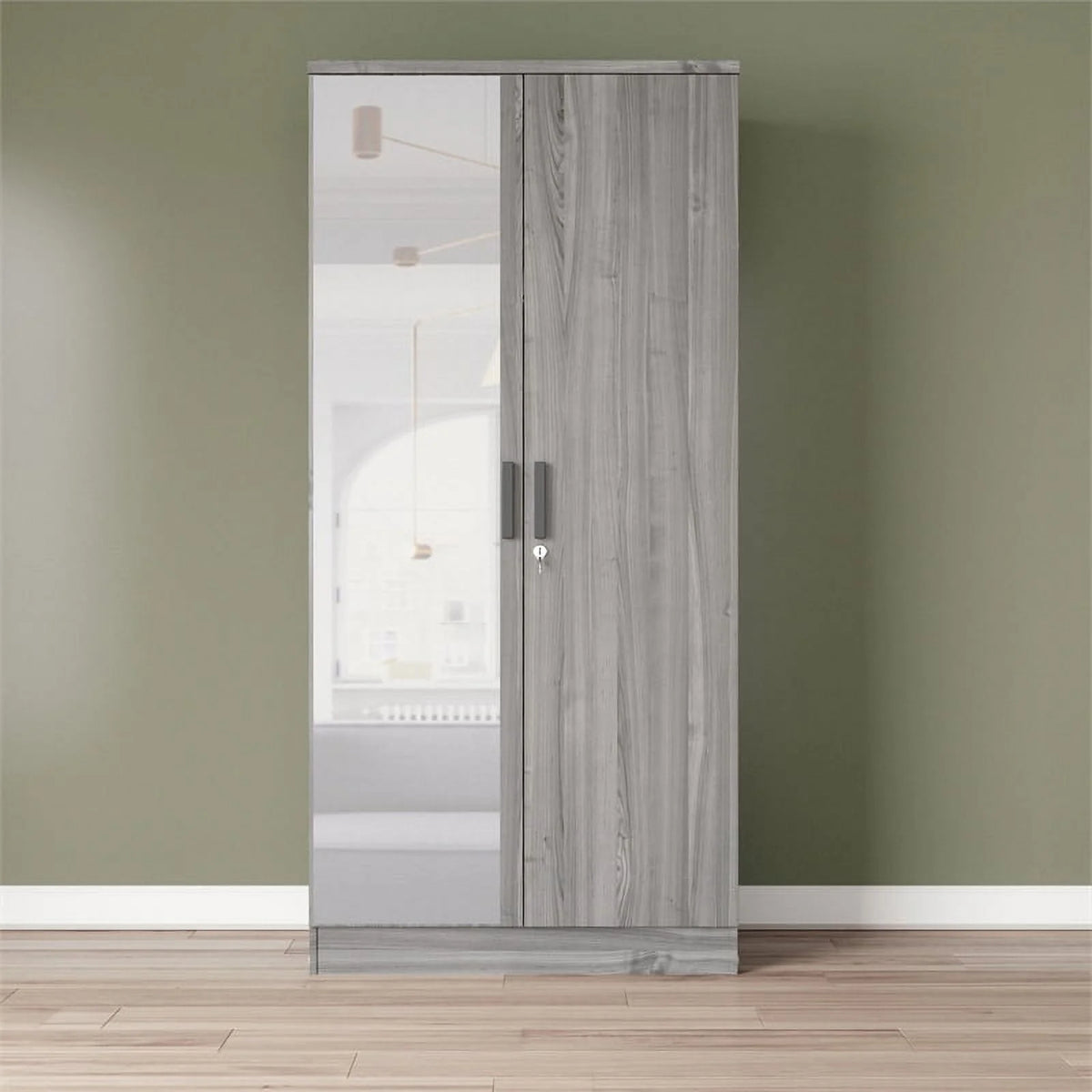 Gray Two Door Armoire Wardrobe with Mirror B9863