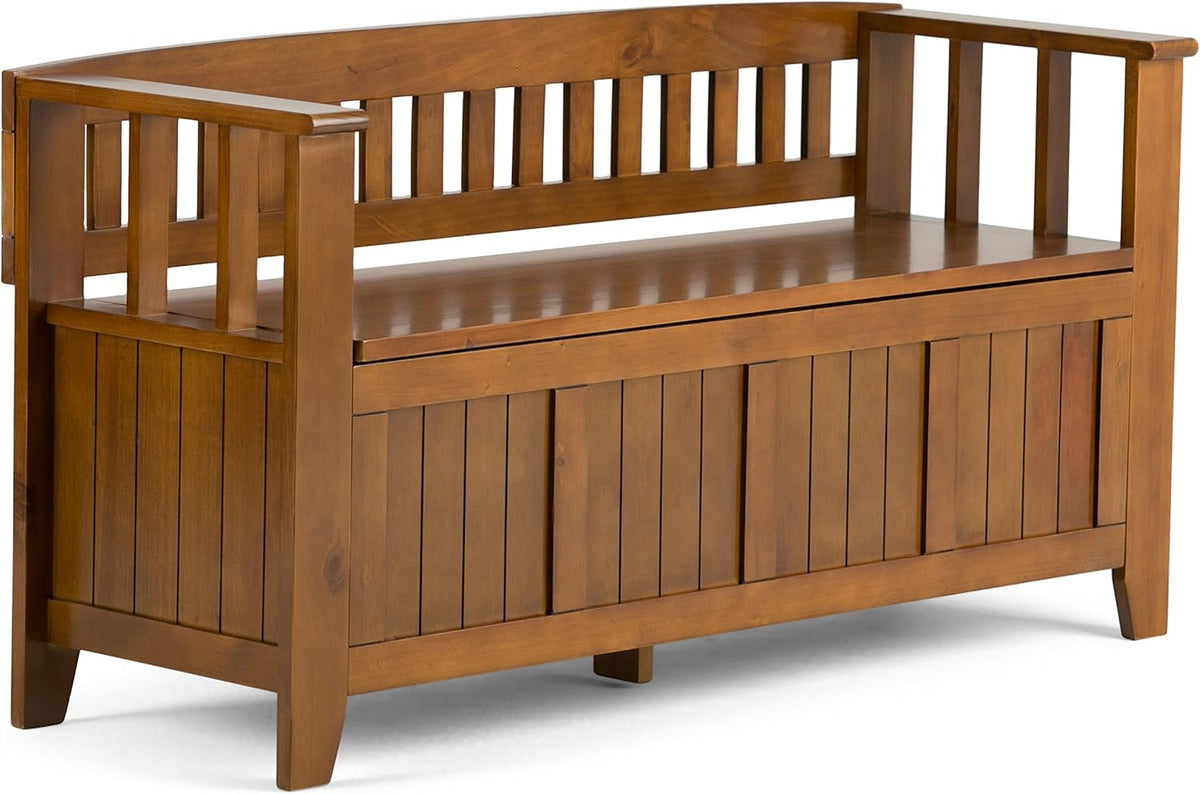 Solid Wood Entryway Storage Bench with Safety Hinge L9219