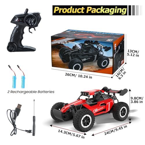 Remote Control Car with LED Lights, 2.4GHz 2WD Rechargeable Monster Truck P5845