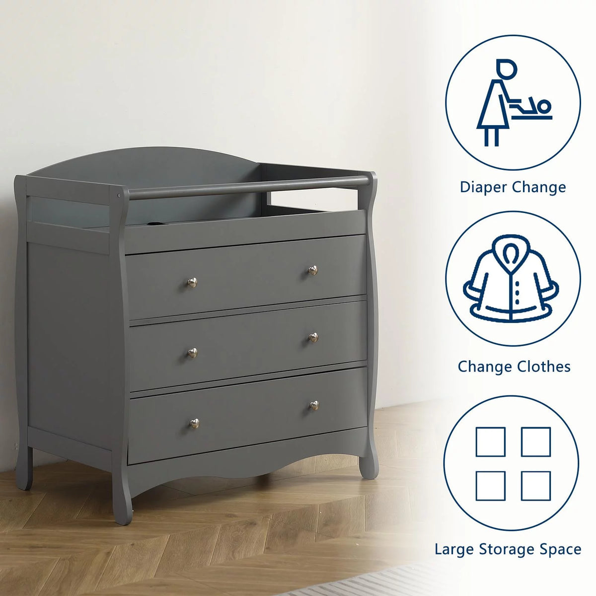 Gray 3 Drawer Changing Dresser L284656