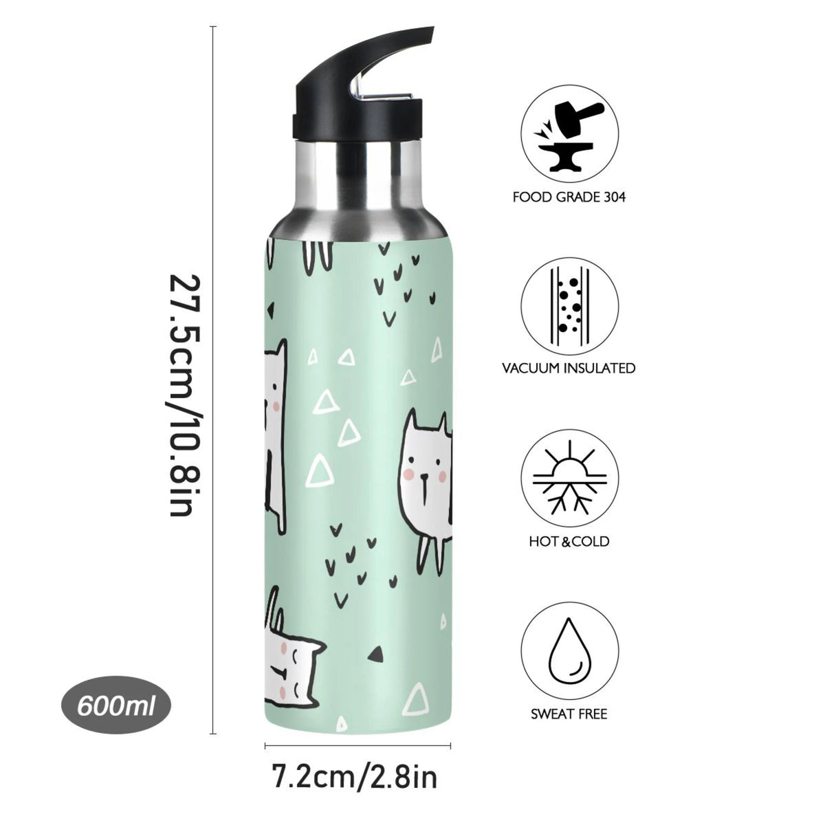 Green Vacuum Insulated Stainless Steel Water Bottle with Straw Lid 20 OZ G733