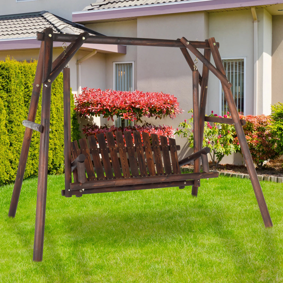 6.5’ Solid Wood Outdoor Loveseat Garden Swing I3619