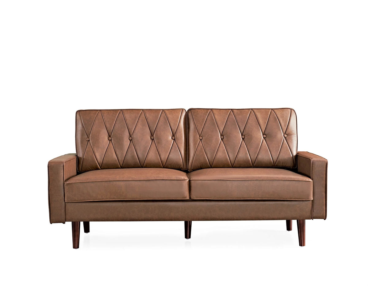 Brown Faux Leather Cushion Back Sofa M719