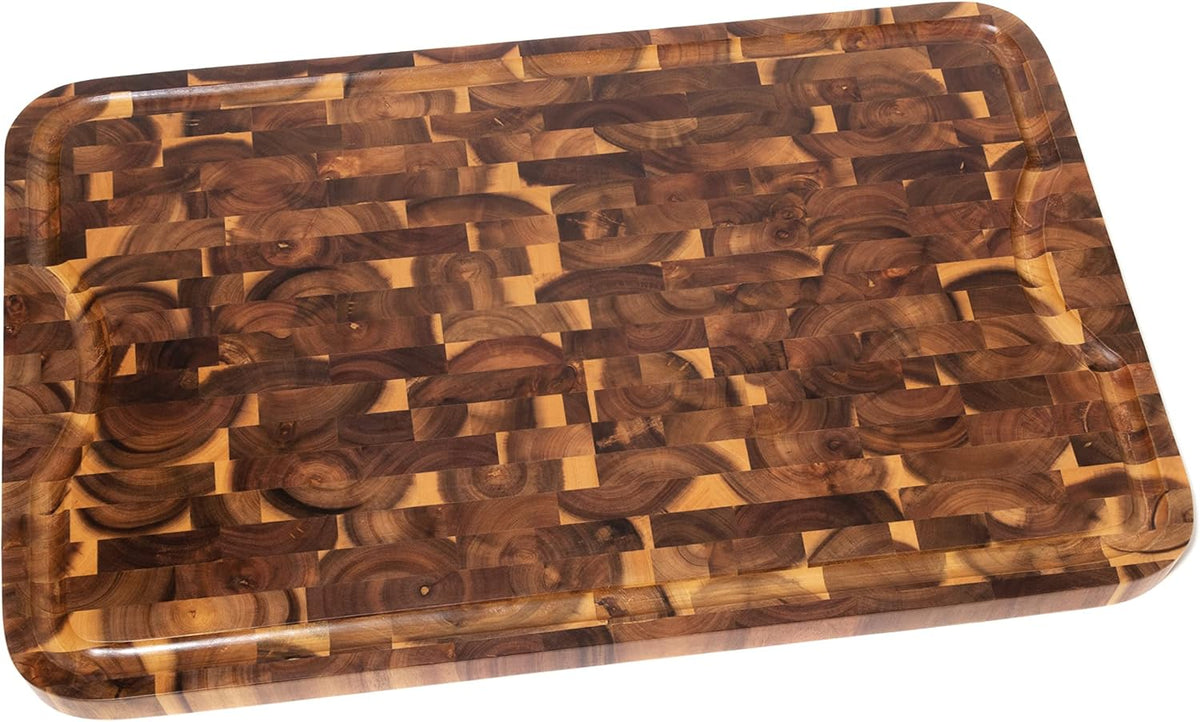 Acacia End Grain Cutting Board with Juice Groove, 24" x 16" x 1" R734