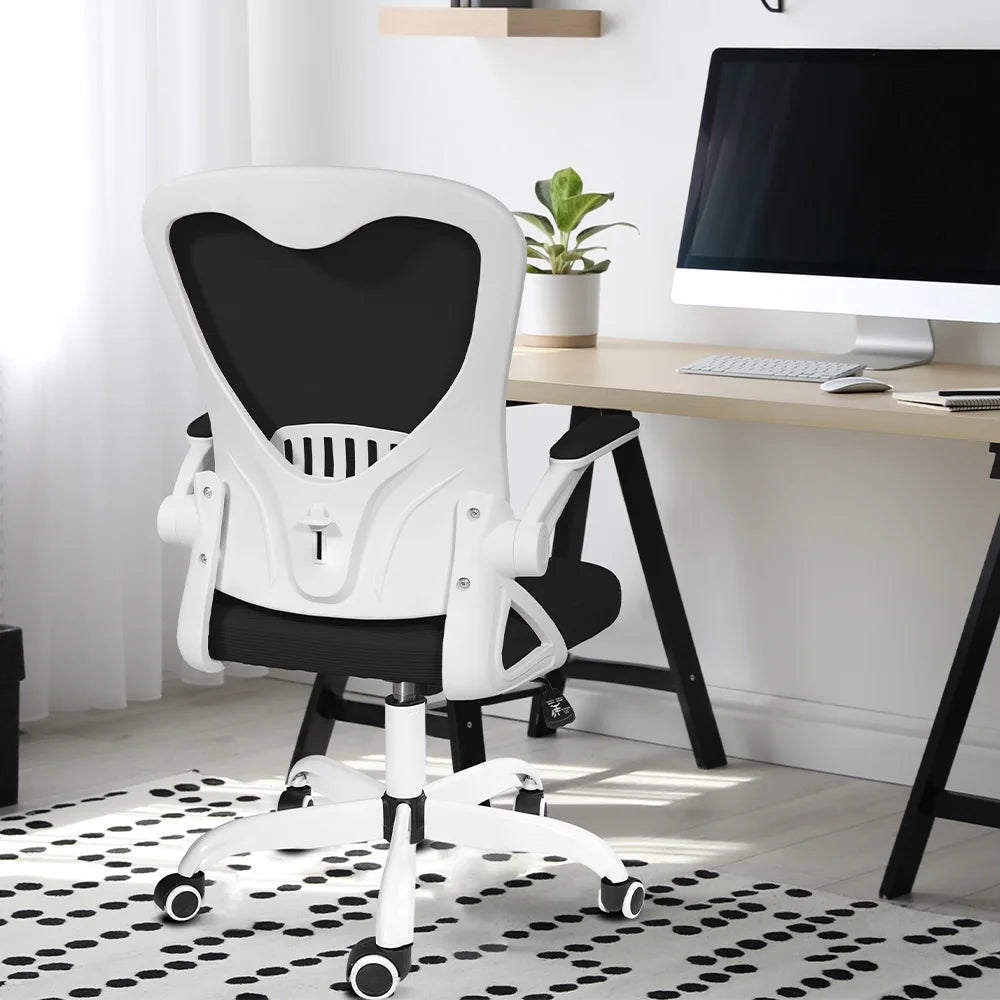White Mesh Desk Chair with Flip-up Armrests S25442