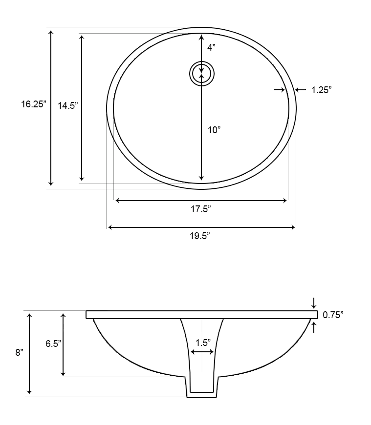 White Oval Undermount Sink W3559