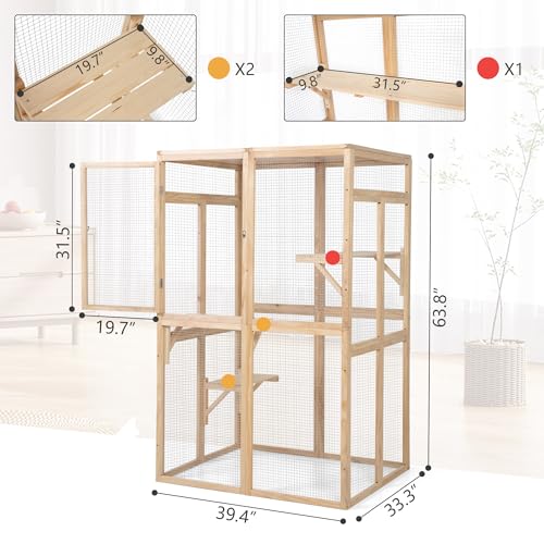 Extra Large Outdoor Wooden Cat Cage Waterproof Roof Catio with 7 Platform and 2 Resting Box (Orange) Z529539