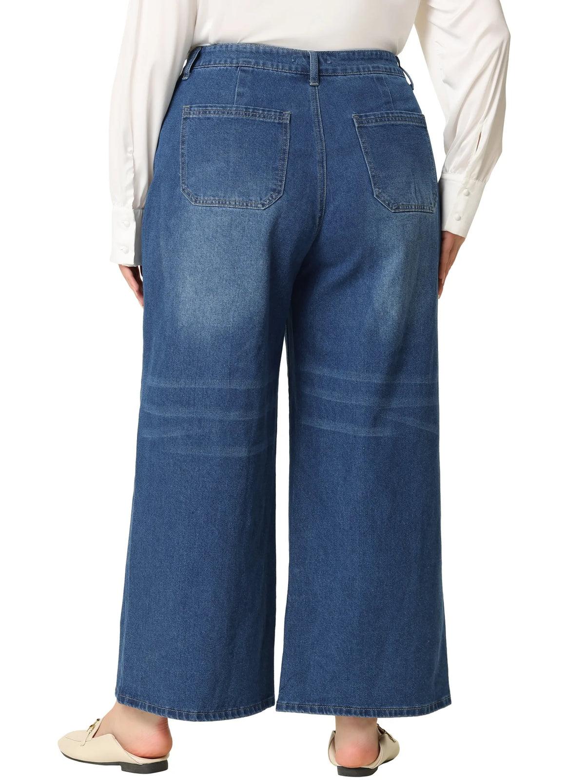 Plus Size Wide Leg Stretch Washed Long Jeans I193531