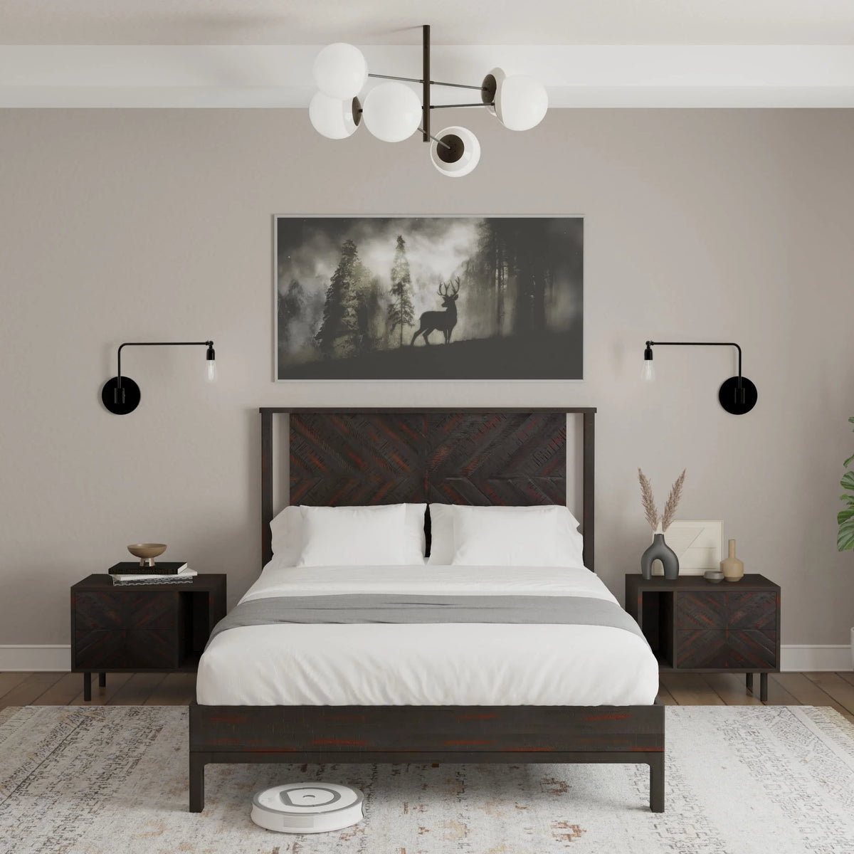 Queen Platform Bed Frame with Headboard Solid Wood Black M790863