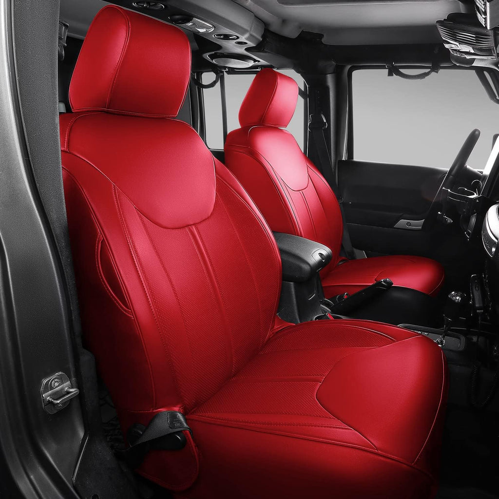 Black+Red PU Leather Seat Covers for Jeep Wrangler JK 4 Door, Pack of 2 S966