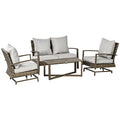 4 Piece Wicker Patio Furniture Set with 2 Rocking Chairs, Loveseat Sofa, Cushions, Aluminum Table, Light Gray L139790