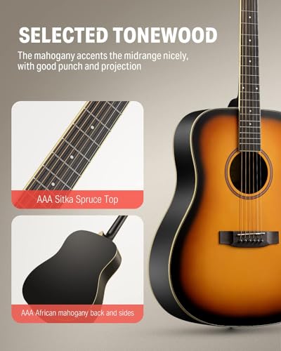 Black Full Size Acoustic Guitar Dreadnought Bundle Set with Gig Bag, Strap, Tuner, Pickguard L7519