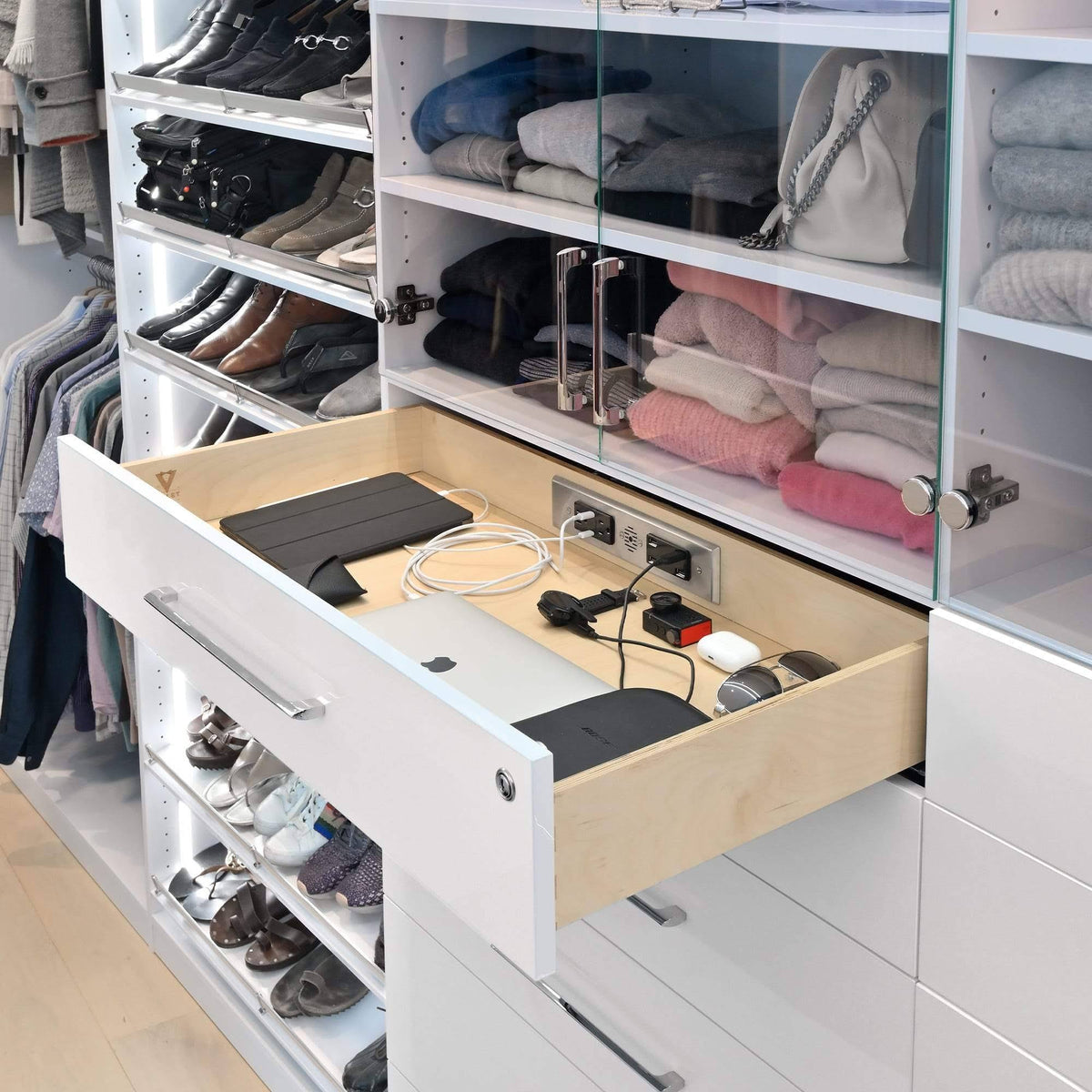 In-Drawer Outlet with 20 Amp AC Outlets USB-C USB-A Ports White C1394