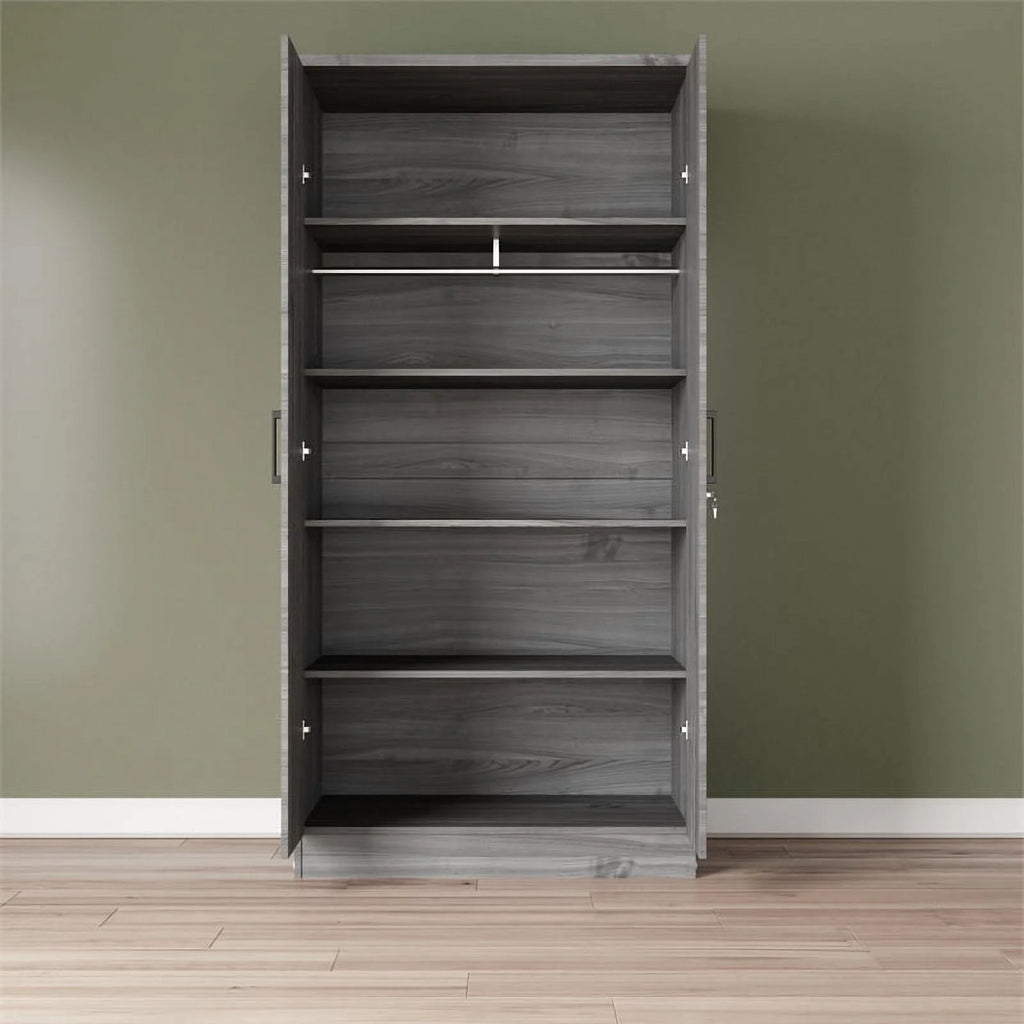 Gray Two Door Armoire Wardrobe with Mirror B9863