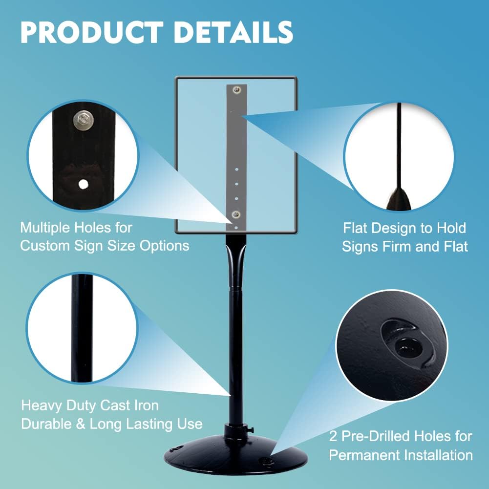 Cast Iron Pedestal Post Sign Holder with 17" Dia Base 48" Tall, Black S630