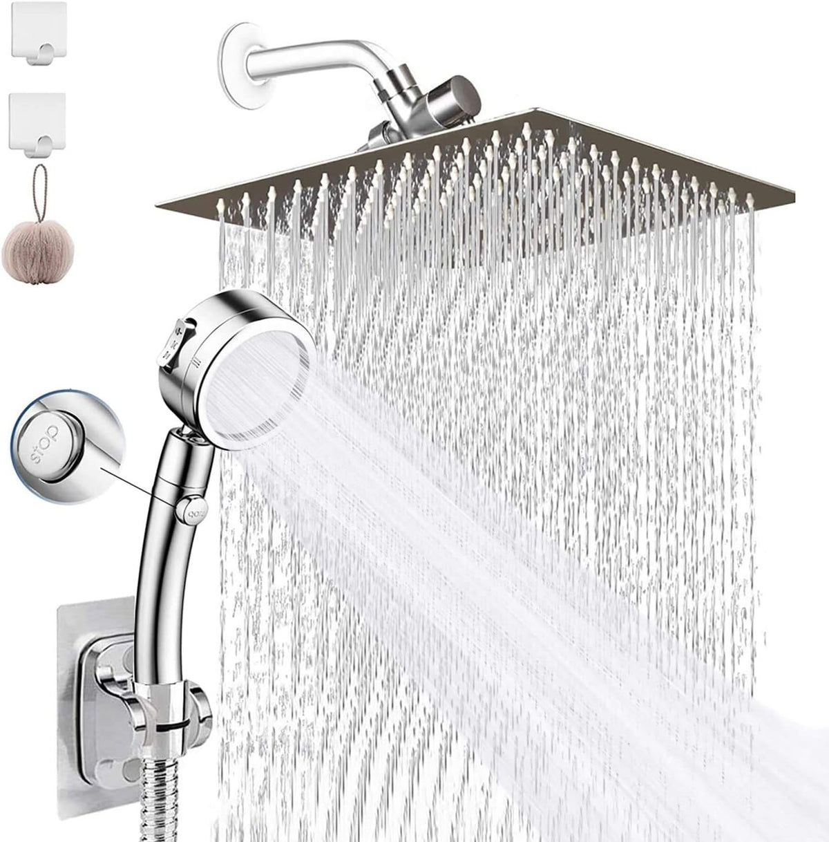 8'' Rainfall Stainless Steel Shower Head Combo with Handheld Shower and 78'' Shower Hose, Pack of 2 V749013