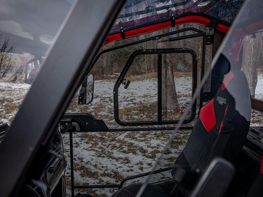 Lightly Tinted Scratch Resistant Polycarbonate Cab Enclosure Doors with Side Mirrors and Sliding Window J6454