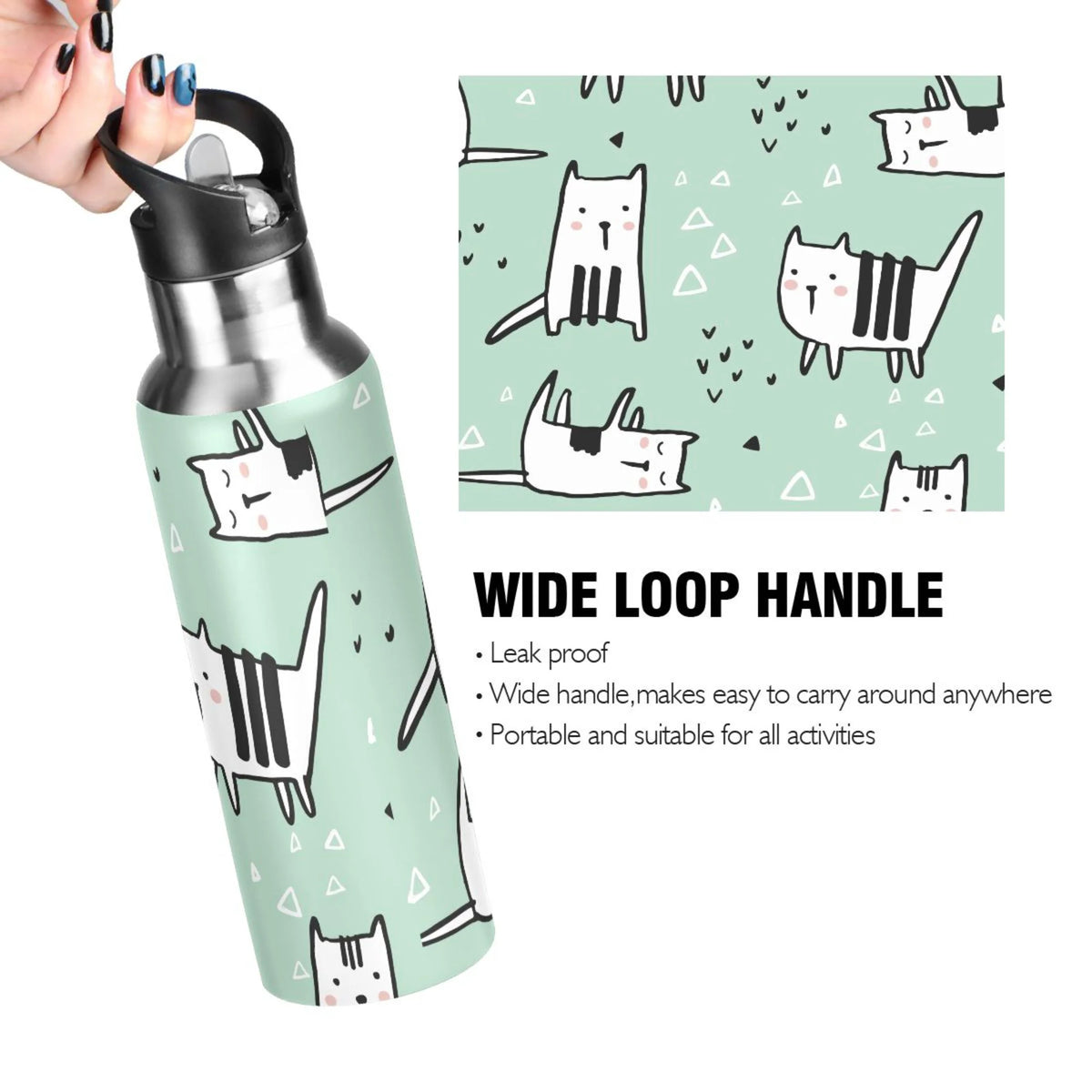 Green Vacuum Insulated Stainless Steel Water Bottle with Straw Lid 20 OZ G733