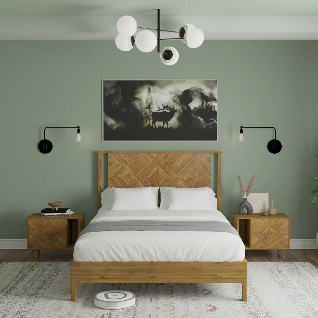 Queen Platform Bed Frame with Headboard Solid Wood Black M790863