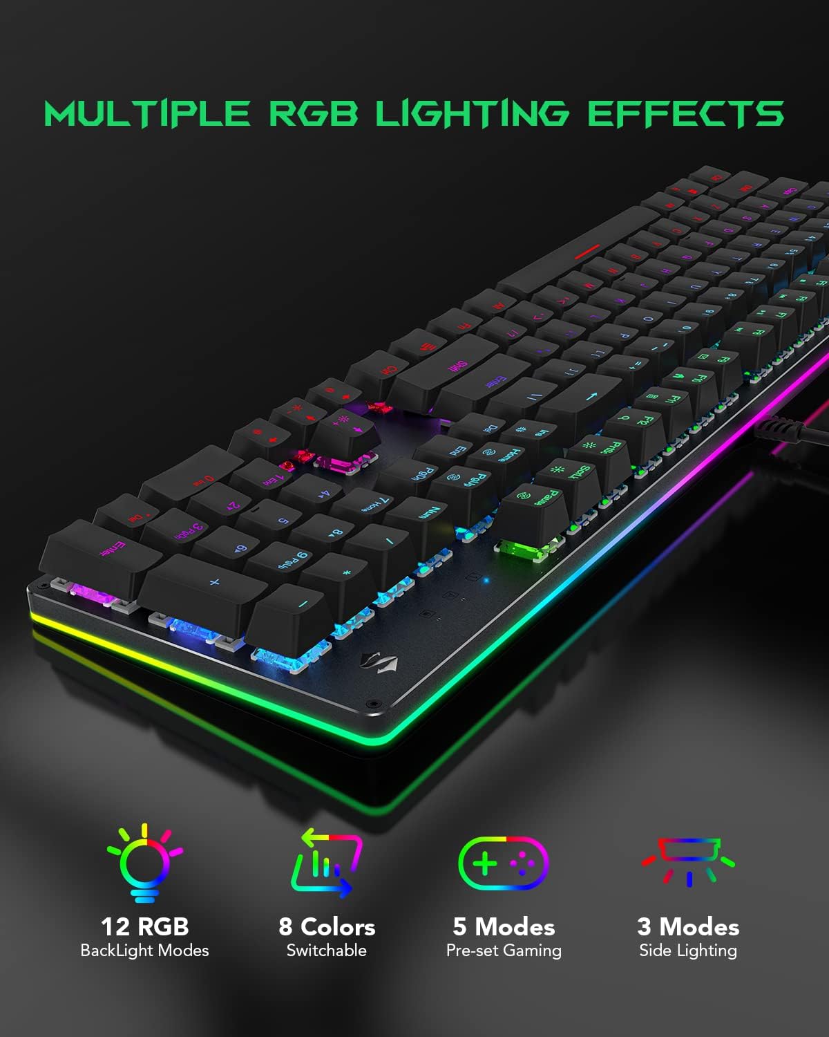 Black Shark RGB Mechanical Gaming Keyboard with Blue Switches, 104 Keys H2191
