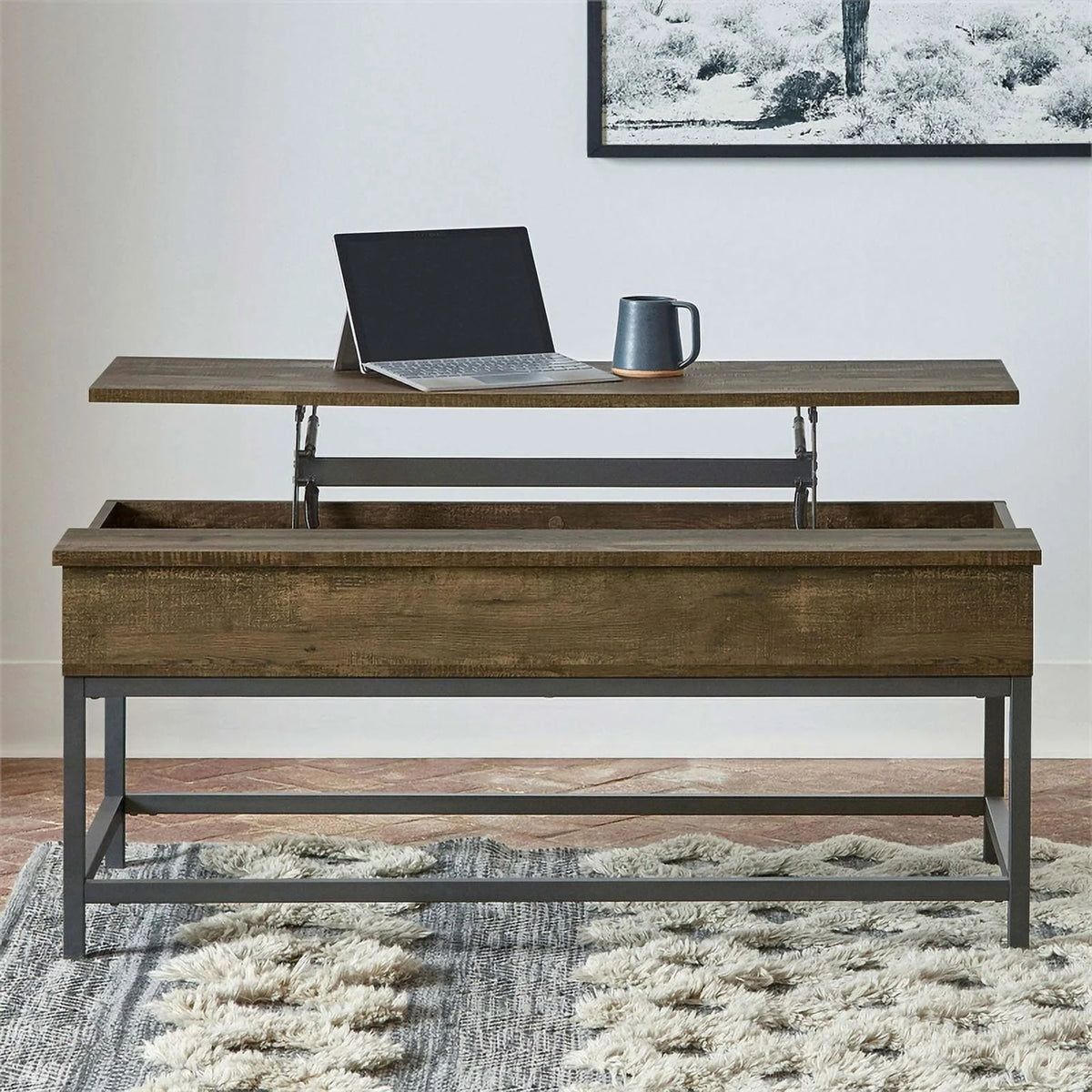 Industrial Wood and Metal Lift Top Coffee Table Y604
