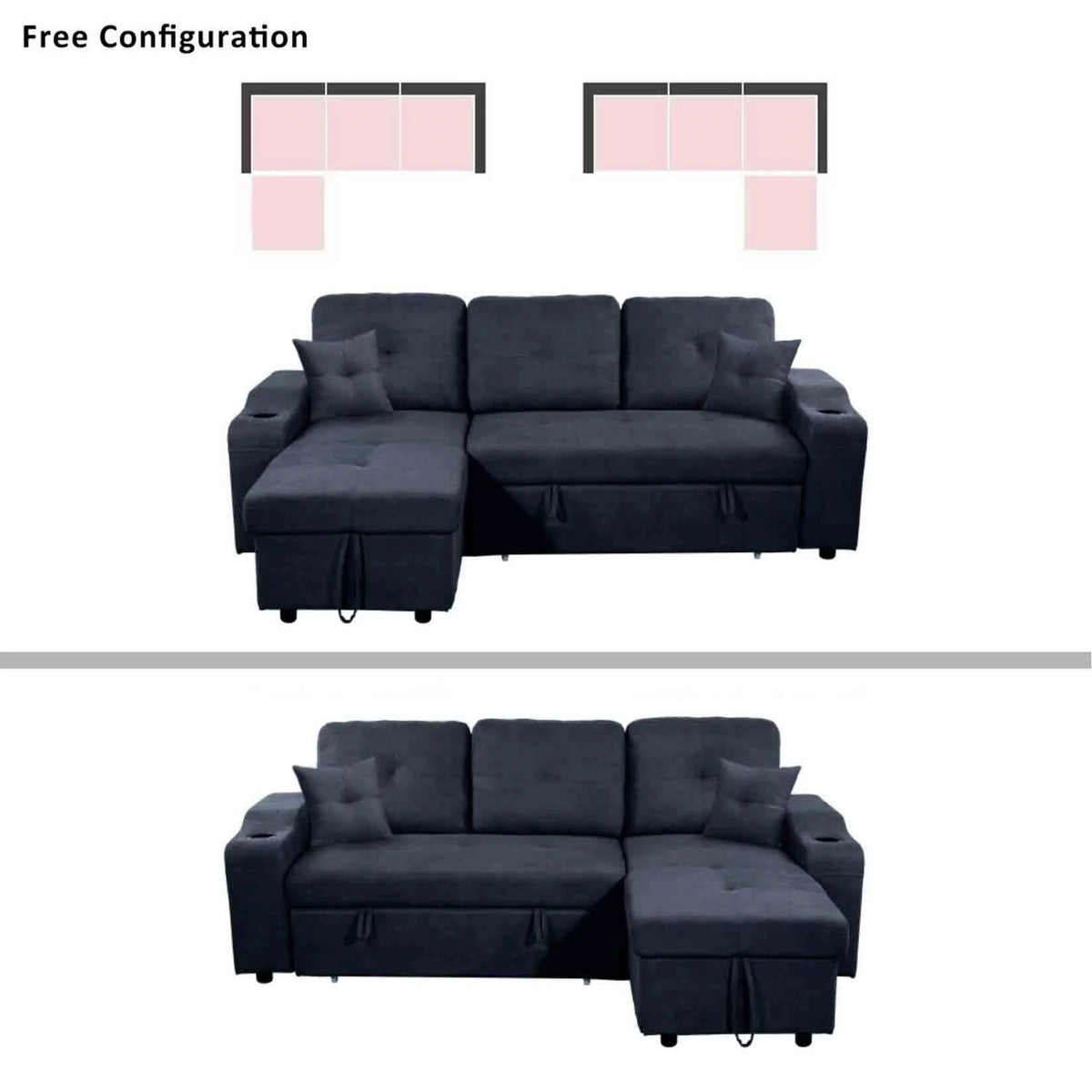 Dark Grey Right-Facing Sectional Sofa with Chaise and Storage O863