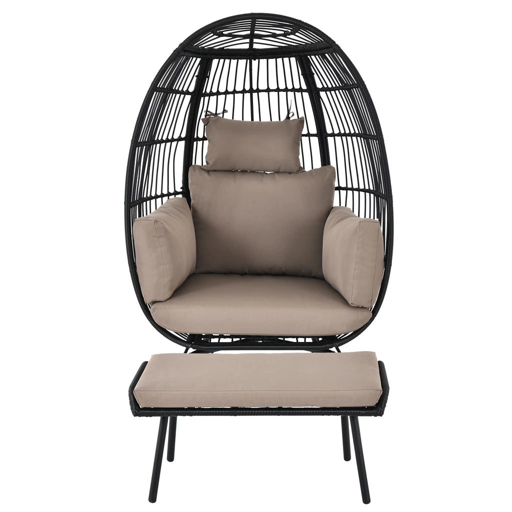 Wicker Egg Chair with Ottoman, Stand, Cushions L5647