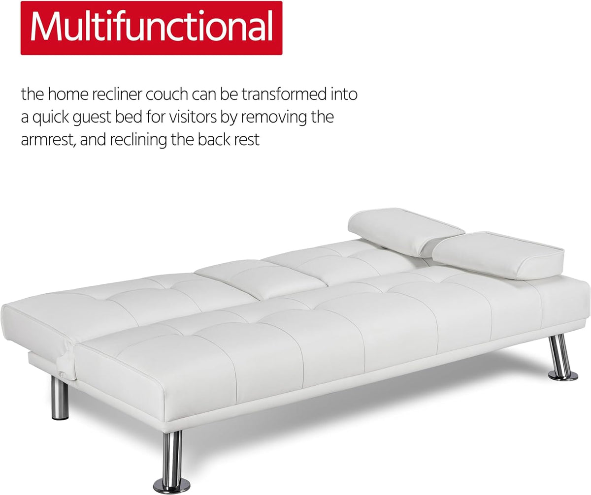 White Faux Leather Futon Set Convertible Sleeper Loveseat Daybed H229