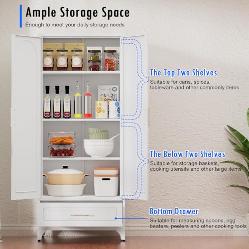 White 71 Inch Tall Metal Storage Cabinet with Doors and Shelves Y53735