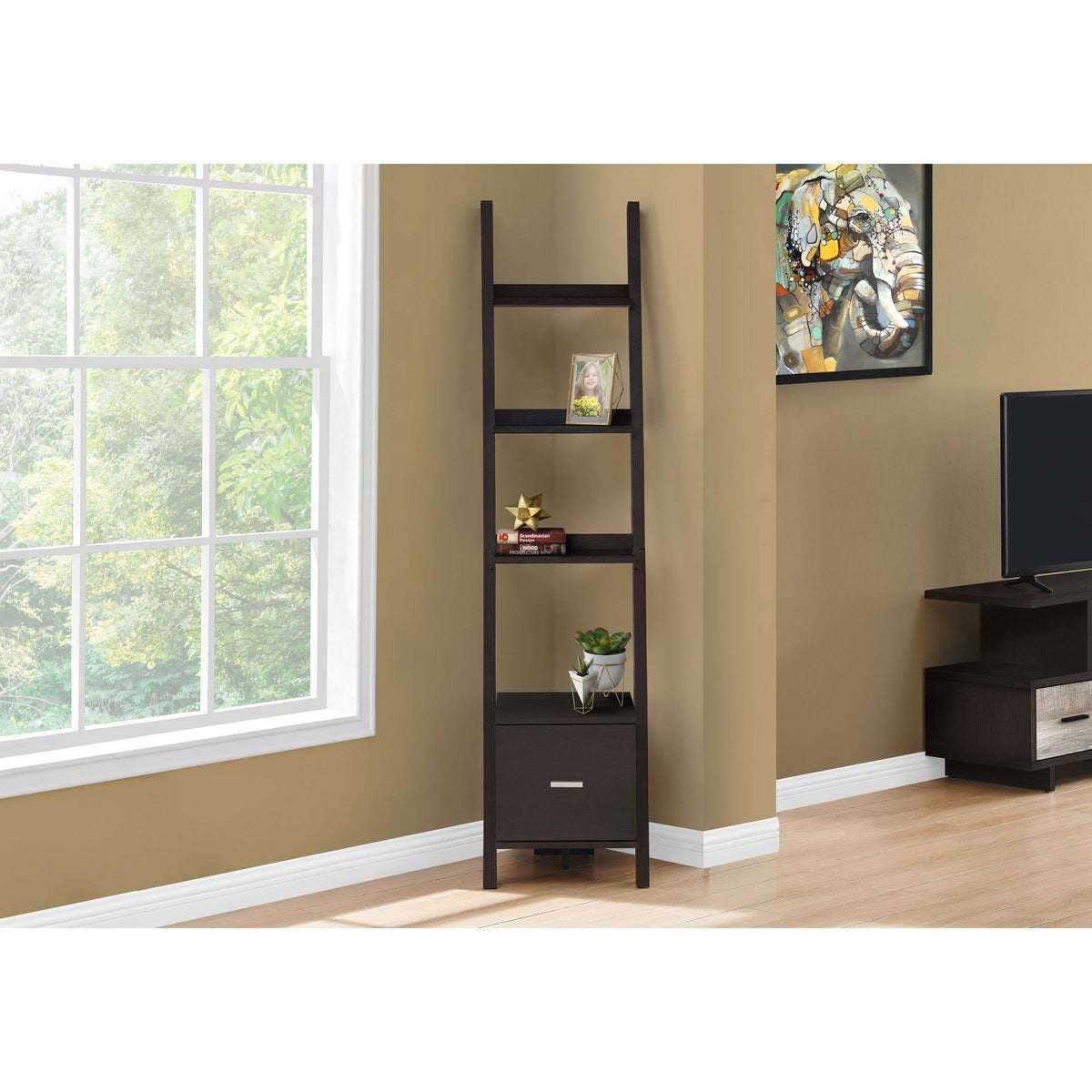 Cappuccino Brown Rectangular Ladder Bookcase C16758