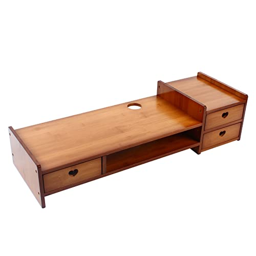 Monitor Stand with Storage Drawer Adjustable Desktop Storage Organizer Computer Stand (Wood Color) E157