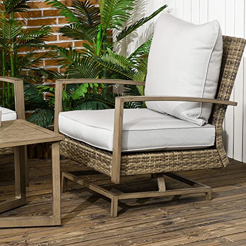 4 Piece Wicker Patio Furniture Set with 2 Rocking Chairs, Loveseat Sofa, Cushions, Aluminum Table, Light Gray L139790