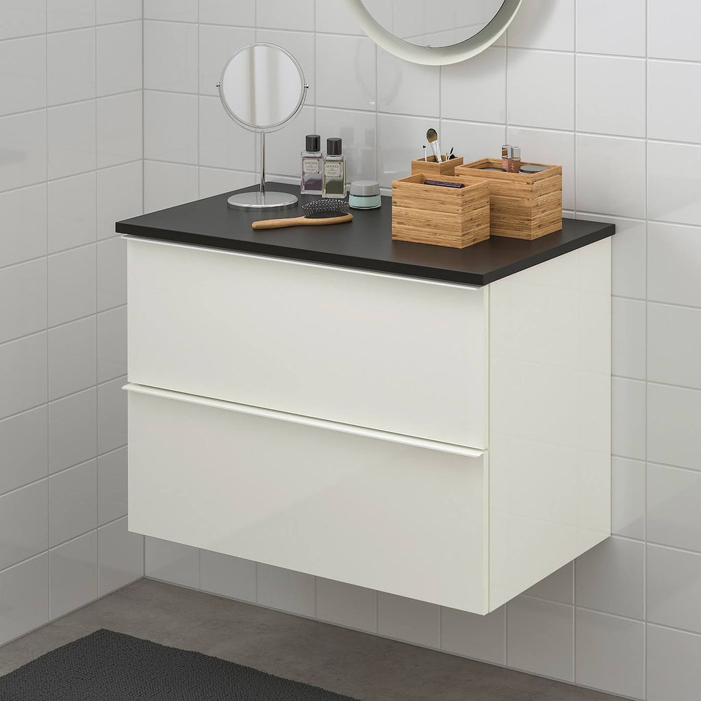 Sink Cabinet with 2 Drawers, High Gloss White O383