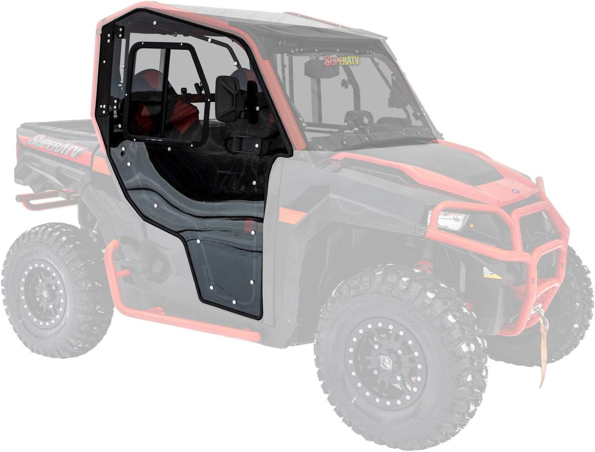 Lightly Tinted Scratch Resistant Polycarbonate Cab Enclosure Doors with Side Mirrors and Sliding Window J6454