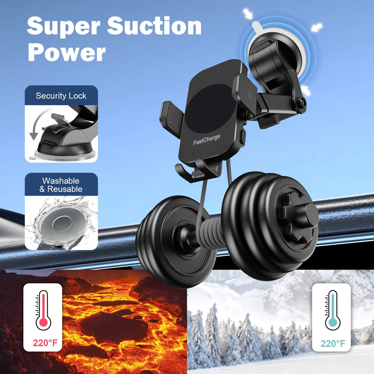 Black 3-in-1 Car Phone Holder Wireless Charger P5128